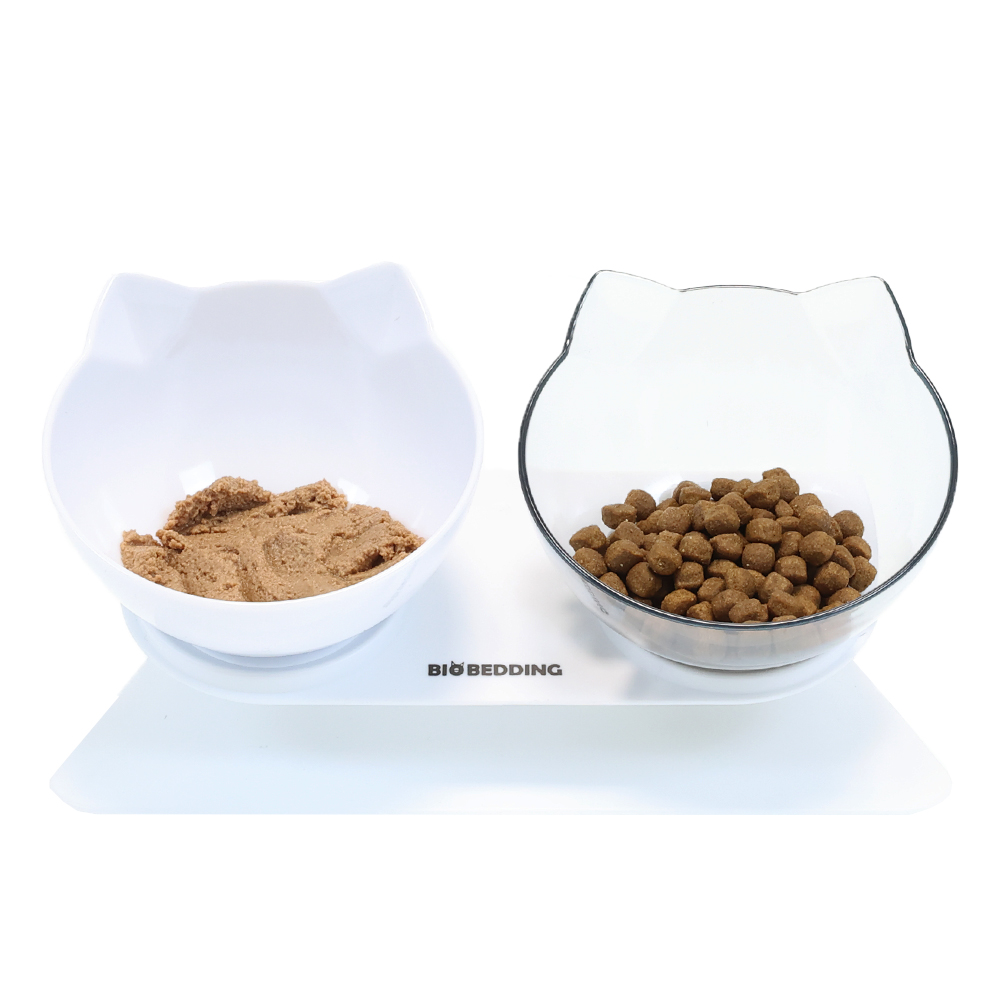 Dubbele Kattenvoerbak Wit Transparant Design