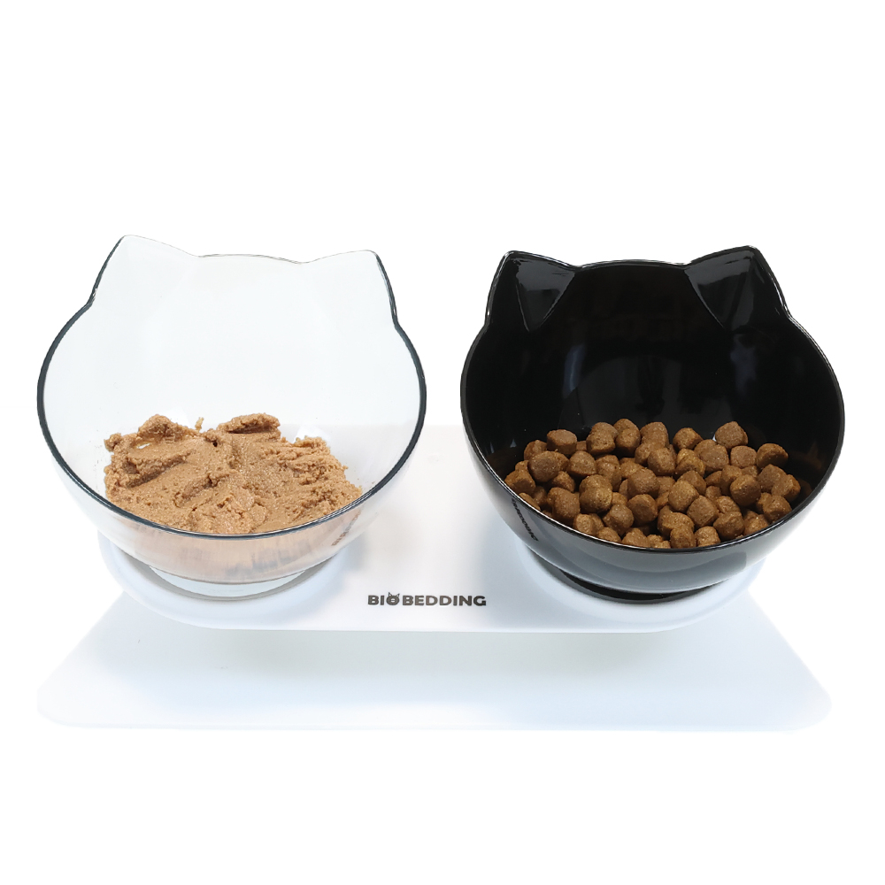 Dubbele Kattenvoerbak Zwart Transparant