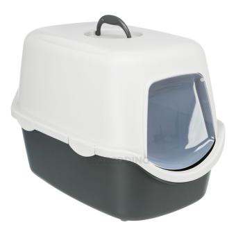 Zwart/witte kattenbak Vico met kap en klapdeurtje