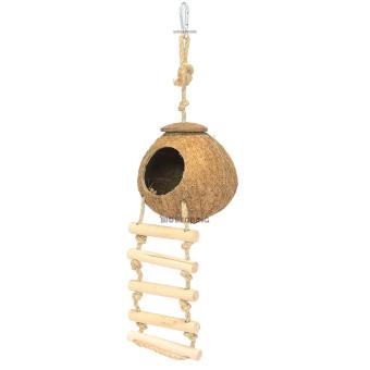 Enkele kokosnoot met touw en klimladder voor knaagdieren en vogels