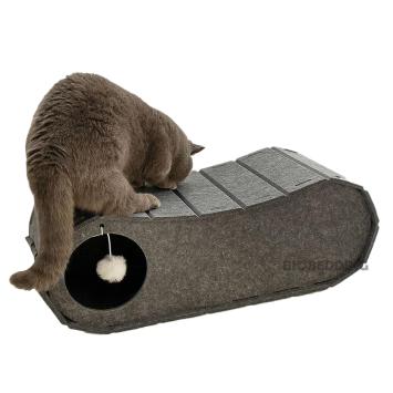 Kat speelt in tunnelvormige kattenmand donkergrijs