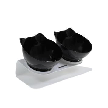 Dubbele kattenvoerbak zwart BioBedding