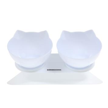 Dubbele kattenvoerbak wit met vaste hoek