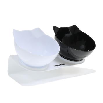 Dubbele kattenvoerbak zwart wit BioBedding