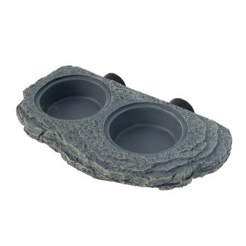 Dubbele magnetische voerbak met rotslook voor terraria