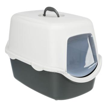 Zwart/witte kattenbak Vico met kap en klapdeurtje