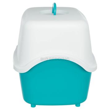 Easy-Click bevestiging op blauwe kattenbak met kap