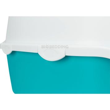 Blauw/witte kattenbak Vico met gesloten deksel