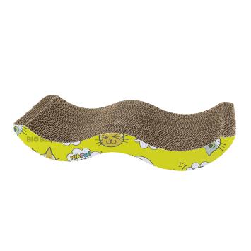 Krabkarton kat met golvende vorm en gele print